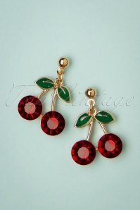 Lovely - 50s Cherry Stud Earrings in Gold 2