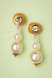 Sweet Cherry - 50s Triple Pearl Rose Earrings in Gold 2