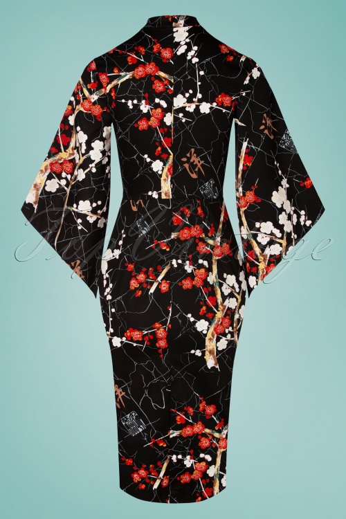 Rebel Love Clothing - 40s Forbidden City Pencil Dress in Black Blossom 4