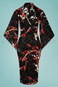 Rebel Love Clothing - 40s Forbidden City Pencil Dress in Black Blossom 2