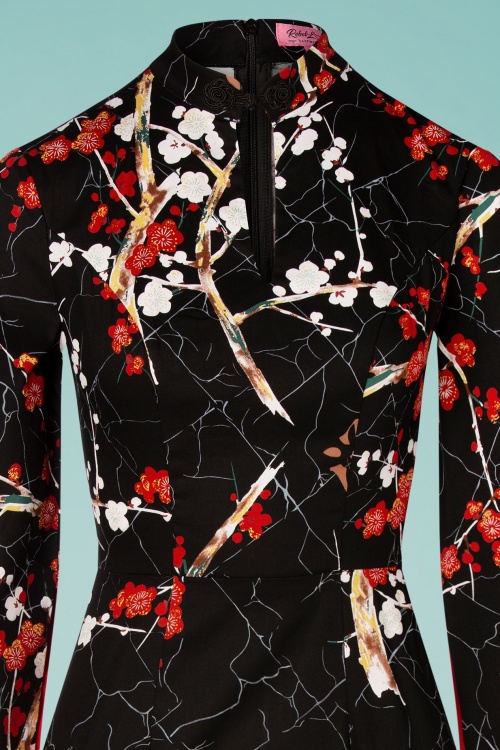 Rebel Love Clothing - 40s Forbidden City Pencil Dress in Black Blossom 3
