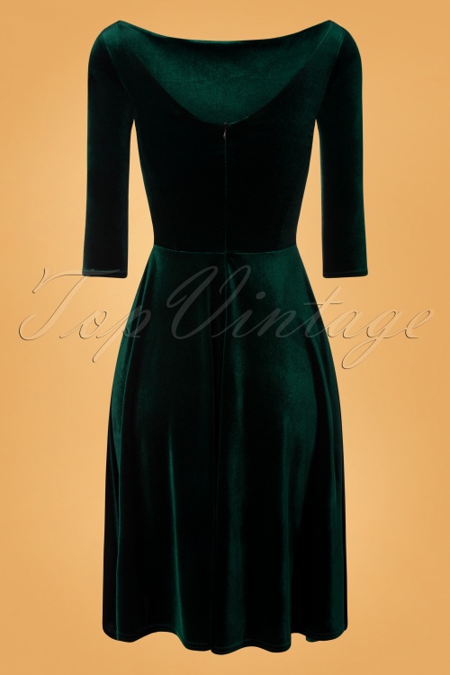 Vintage Chic for Topvintage - Harper Swing Kleid aus Samt in Flaschengrün 4