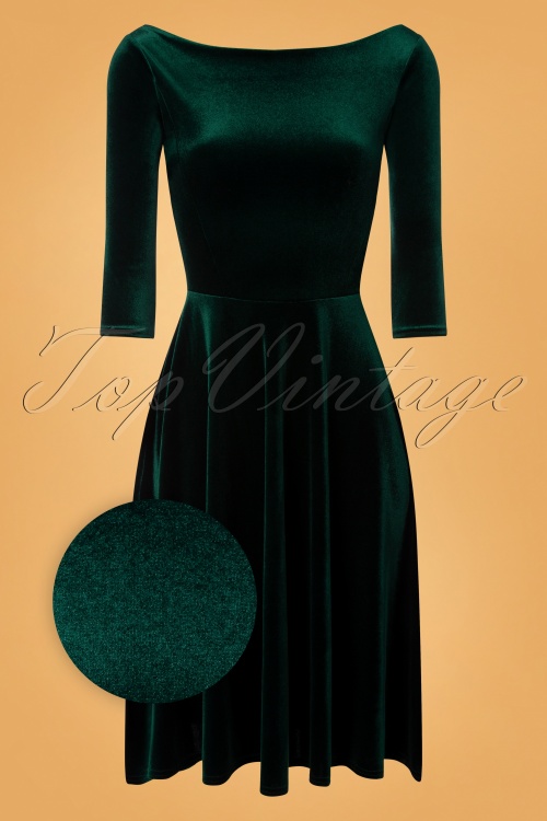 Vintage Chic for Topvintage - Harper Swing Kleid aus Samt in Flaschengrün