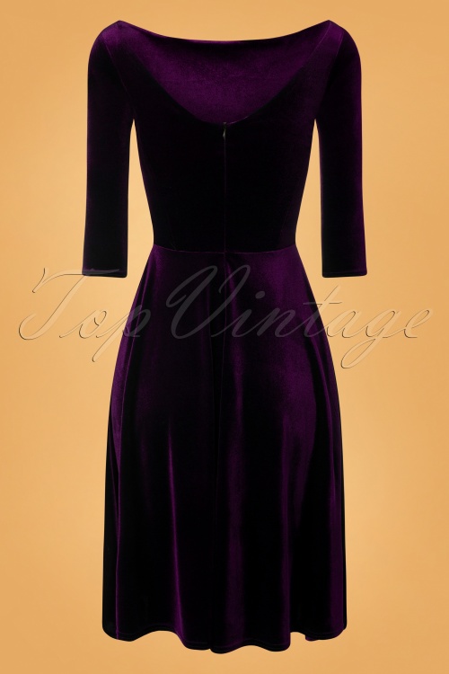 Vintage Chic for Topvintage - Harper Swing Kleid aus Samt in Violett 4