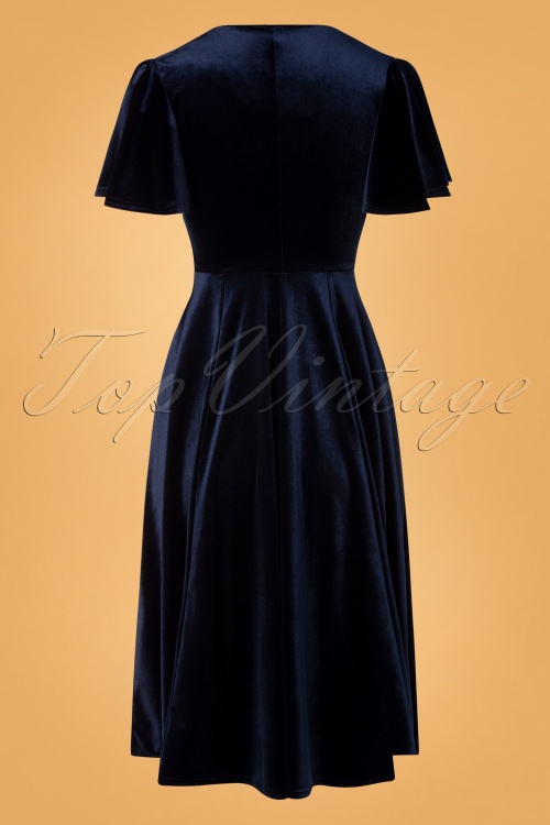 Vintage Chic for Topvintage - Robe Corolle Zhara Années 50 en Velours Bleu de Minuit 5