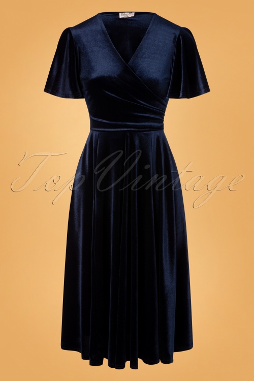 Vintage Chic for Topvintage - Zhara Swing Kleid aus Mitternachtssamt 2