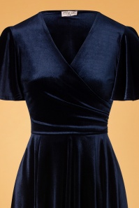 Vintage Chic for Topvintage - Robe Corolle Zhara Années 50 en Velours Bleu de Minuit 3