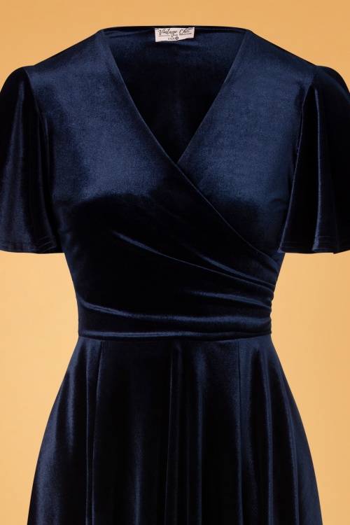 Vintage Chic for Topvintage - Robe Corolle Zhara Années 50 en Velours Bleu de Minuit 3
