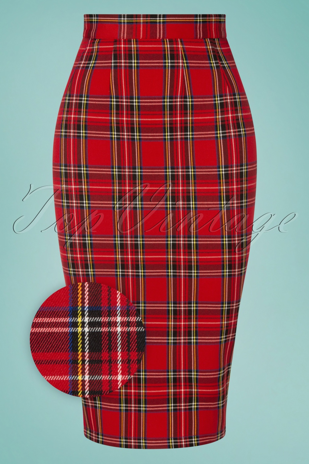 50s Evie Pencil Skirt in Red Tartan