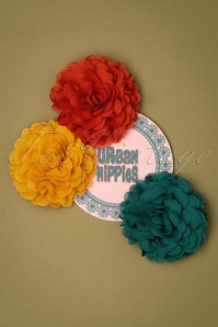 Urban Hippies - 70s Hair Flowers Set in Clay Red, Lagoon and Honey