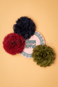 Urban Hippies - 70s Hair Flowers Set in Chili, Kelp and Navy