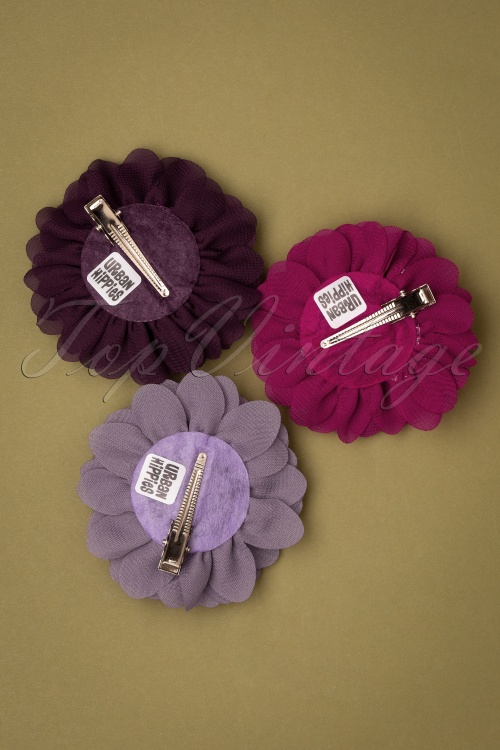 Urban Hippies - 70s Hair Flowers Set in Orchid Haze, Plum and Clover 2
