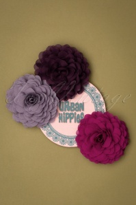 Urban Hippies - Jeu de Fleurs de Cheveux Années 70 en Orchidée, Prune et Trèfle