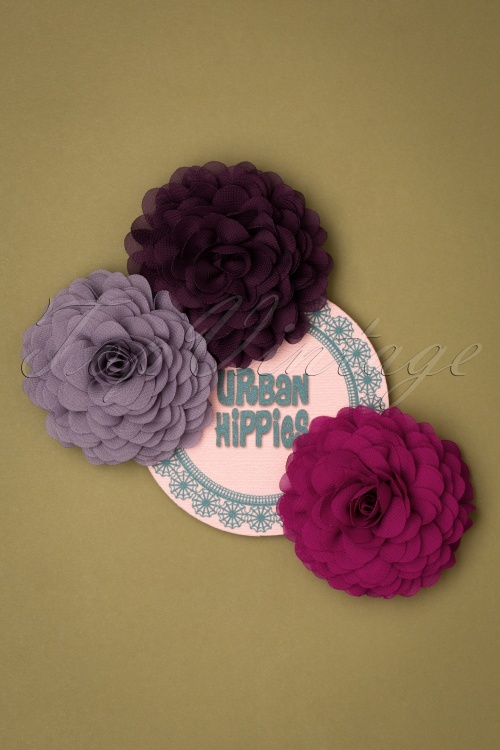 Urban Hippies - 70s Hair Flowers Set in Orchid Haze, Plum and Clover
