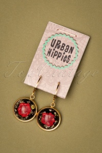 Urban Hippies - Vergulde oorbellen met gedroogde bloemen in rood 3