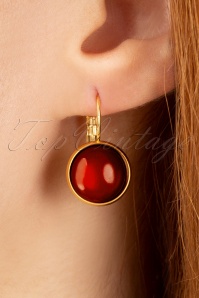 Urban Hippies - 60s Goldplated Dot Earrings in Dark Samba Red
