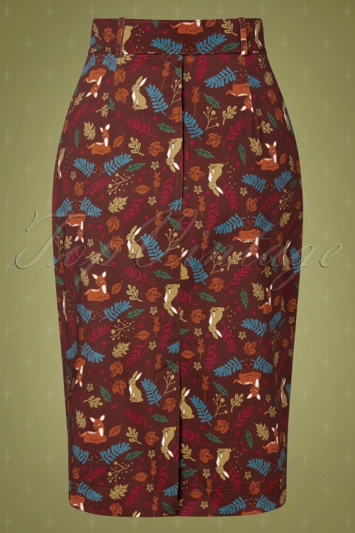 Collectif ♥ Topvintage - 50s Juanita Forest Fantasy Pencil Skirt in Maroon 4