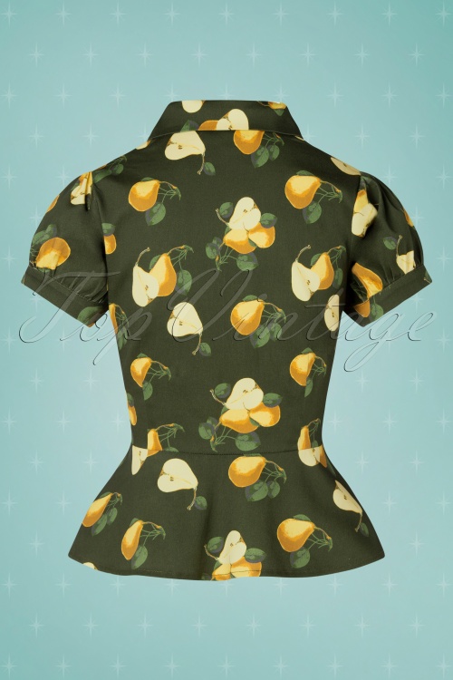 Collectif ♥ Topvintage - Mary Grace Vintage Pears Bluse in Grün 5