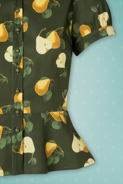 Collectif ♥ Topvintage - Mary Grace Vintage Pears Bluse in Grün 4