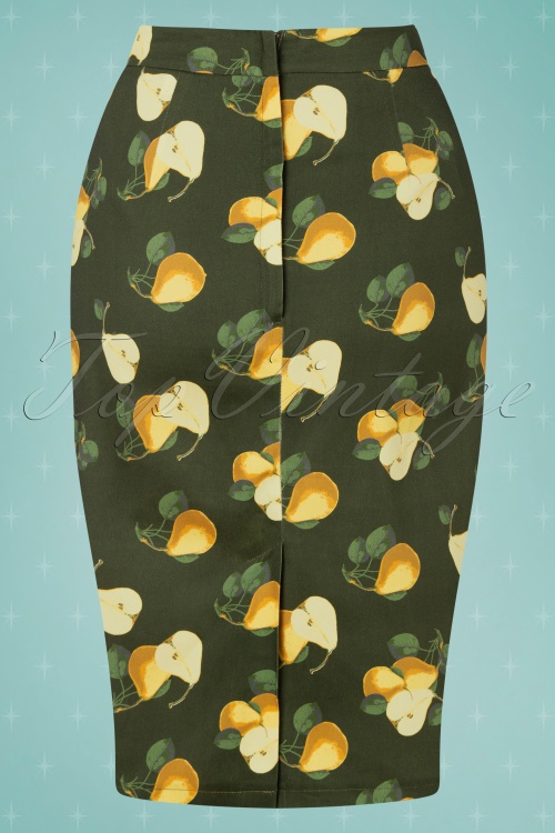 Collectif ♥ Topvintage - 50s Polly Vintage Pears Pencil Skirt in Green 4