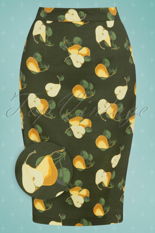 Collectif ♥ Topvintage - Polly Vintage Pears pencilrok in groen 2