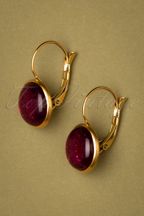 Urban Hippies - 60s Goldplated Dot Earrings in Berry Glitter 3