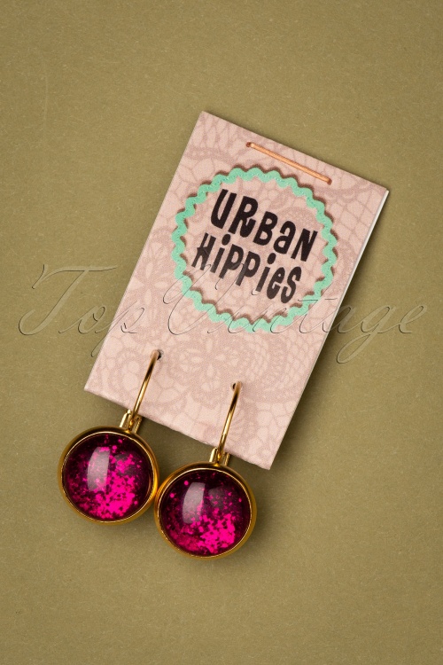 Urban Hippies - 60s Goldplated Dot Earrings in Berry Glitter 2