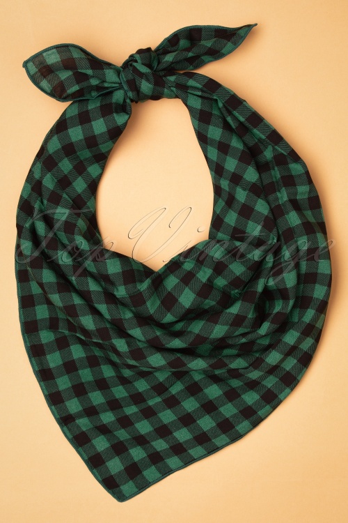 Collectif Clothing - 50s Sarah Check Square Scarf in Green en Black