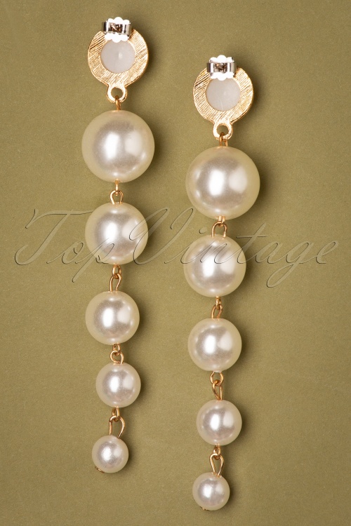 Collectif Clothing - 50s Pearly String Earrings in Ivory 3
