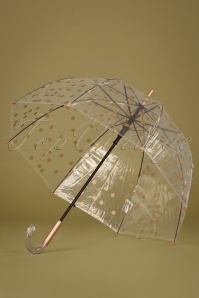 So Rainy - Parapluie Dôme Transparent Pois Cuivrés Doré