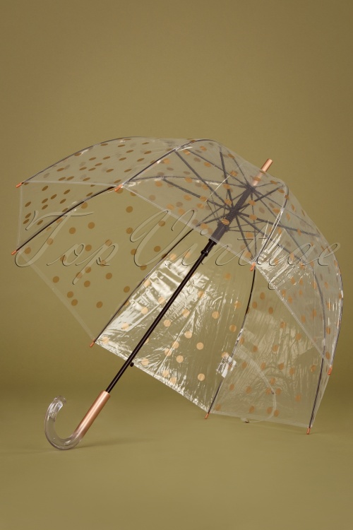 So Rainy - Pois Cuivrés Transparent Dome Regenschirm in Gold