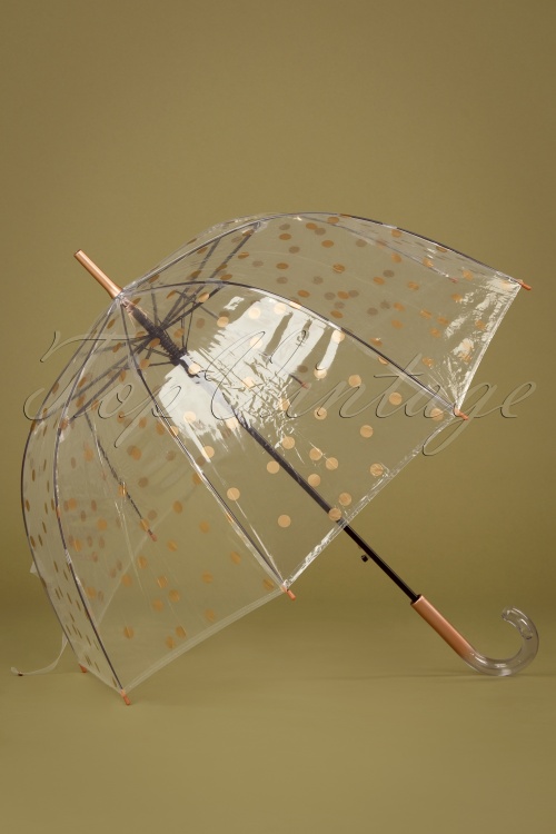 So Rainy - Parapluie Dôme Transparent Pois Cuivrés Doré 3
