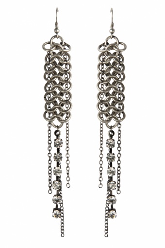 Funky chains and tassels earrings strass silver