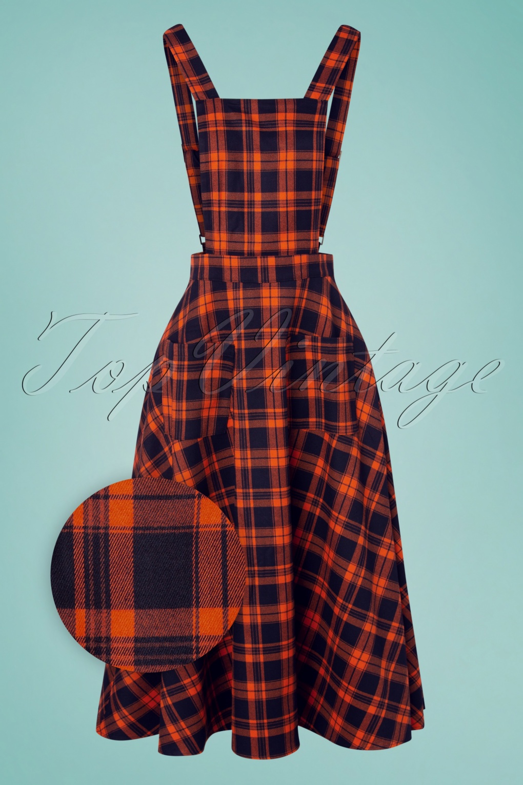 50s Miss Spook Check Pinafore Dress in Orange