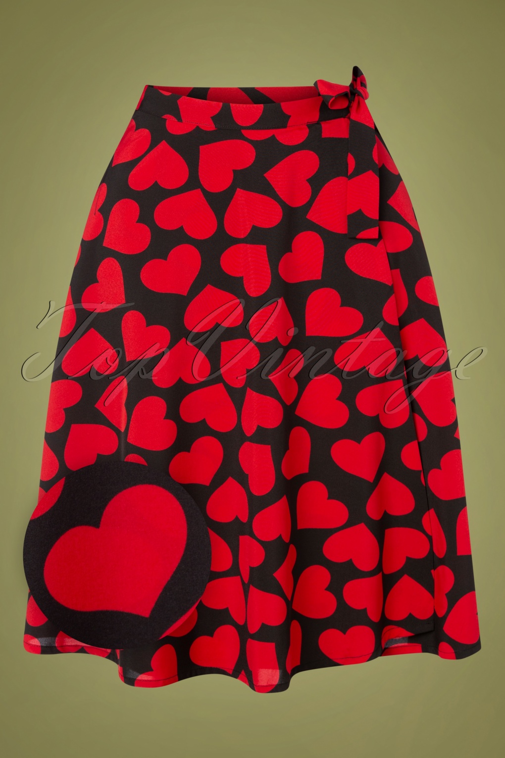 50s Romance Hearts Swing Skirt in Red