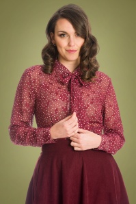 Banned Retro - 50s Rose Pussy Bow Blouse in Burgundy