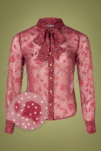 Banned Retro - 50s Rose Pussy Bow Blouse in Burgundy 2
