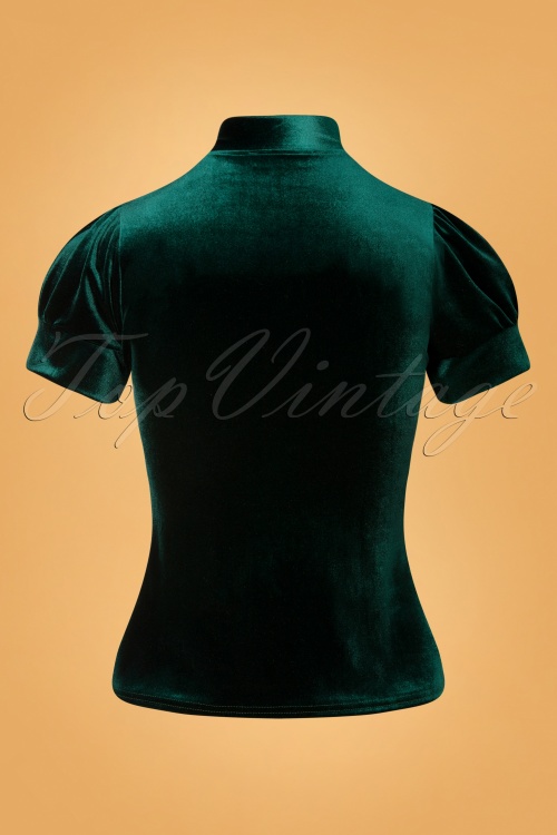 Vintage Chic for Topvintage - Bonnie fluweel top met strikhals in groen 2