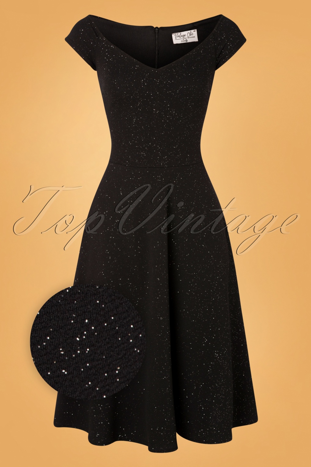 Vintage Chic for Topvintage | 50s Giorgia Glitter Swing Dress in Black