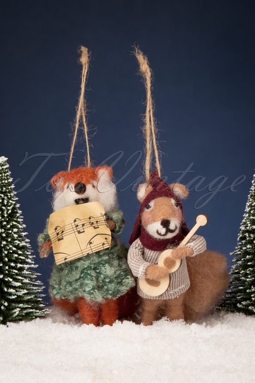 Sass & Belle - Carolling Fox and Squirrel Filz Dekorationen sortiert