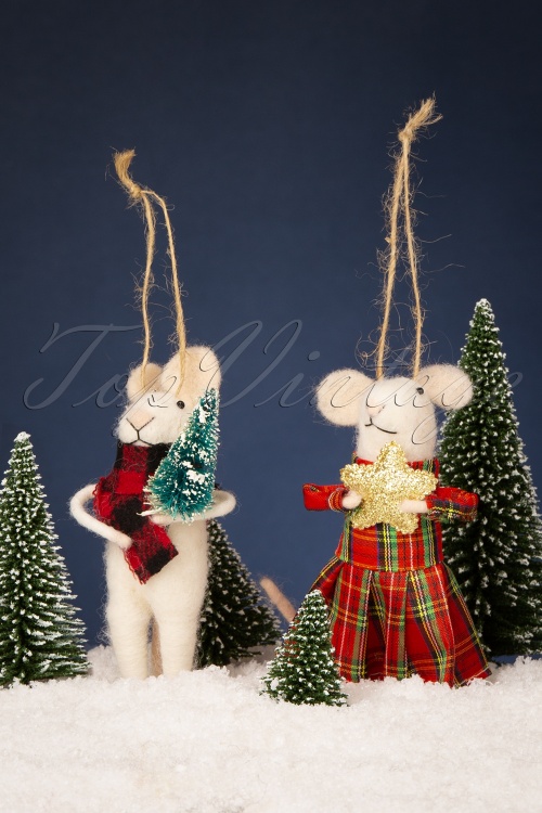 Sass & Belle - Jeu de Décorations de Noël en feutre Tartan Mouse