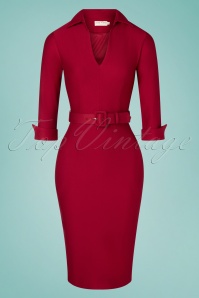 Zoe Vine - 50s Elizabeth Pencil Dress in Berry Red
