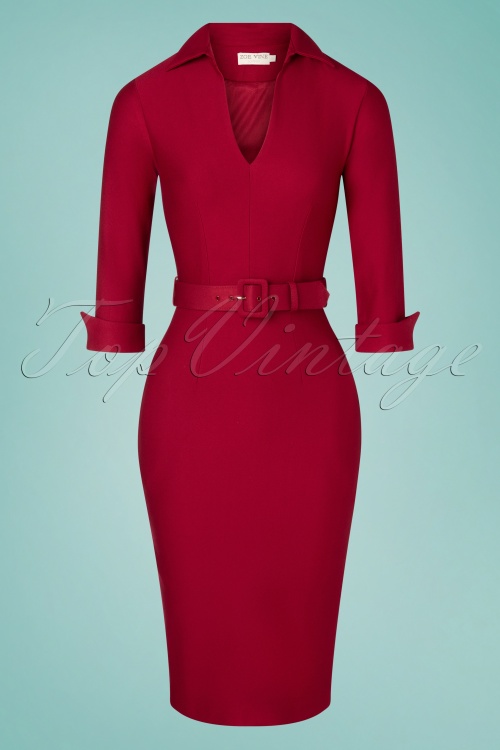 Zoe Vine - 50s Elizabeth Pencil Dress in Berry Red