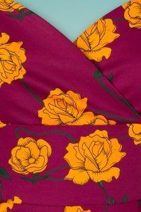 Topvintage Boutique Collection - Exclusief TopVintage ~ Amelia Swing jurk met lange mouwen en bloemen in magenta paars 6