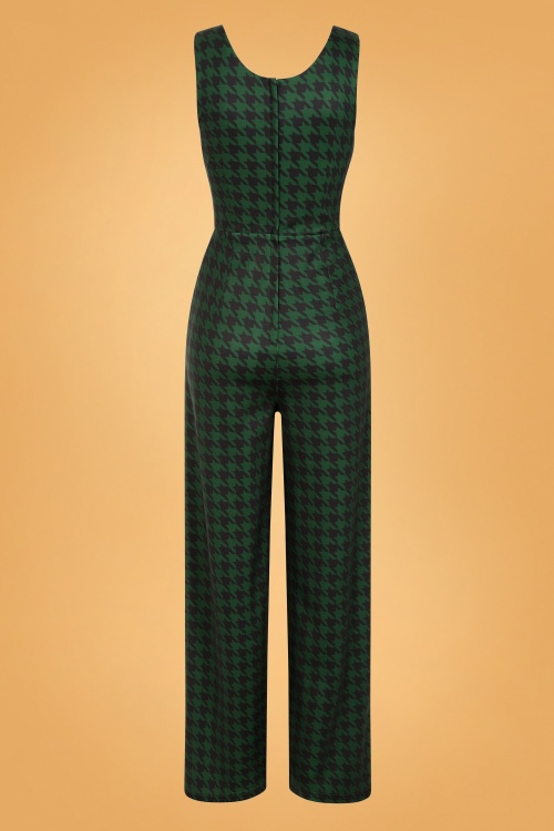 Collectif Clothing - 50s Gael Houndstooth Pinafore Jumpsuit in Green 5
