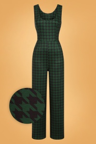 Collectif Clothing - Gael Houndstooth Pinafore Jumpsuit Années 50 en Vert