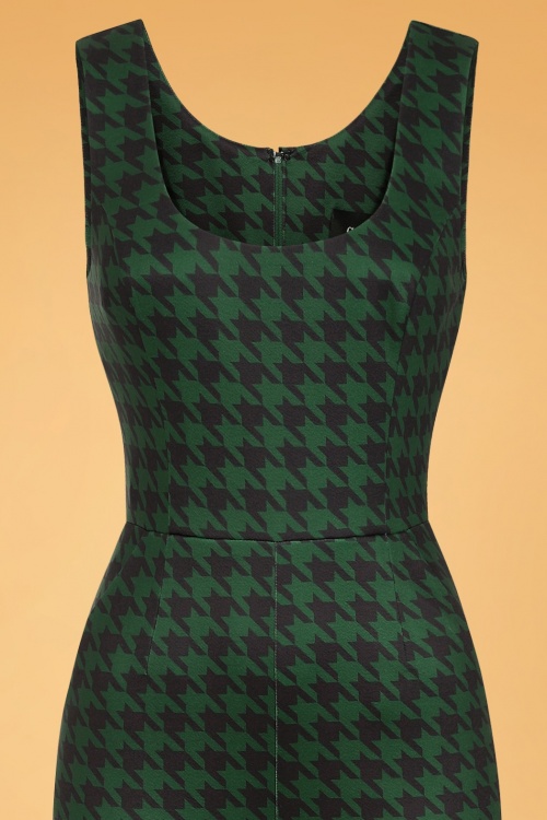 Collectif Clothing - Gael Houndstooth Pinafore Jumpsuit Années 50 en Vert 3
