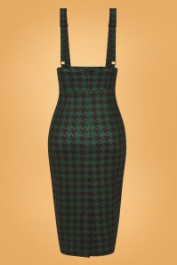 Collectif Clothing - 50s Karen Houndstooth Suspender Pencil Skirt in Green 4