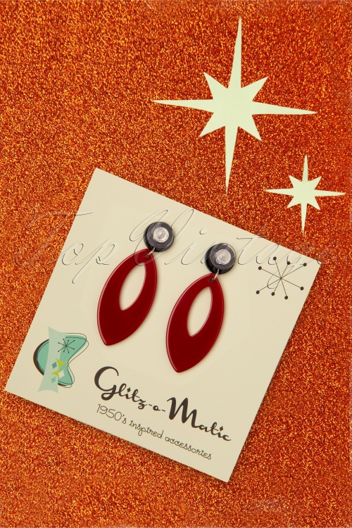Glitz-o-Matic - Boucles d'oreilles pendantes Ellips Années 50 en Rouge 3