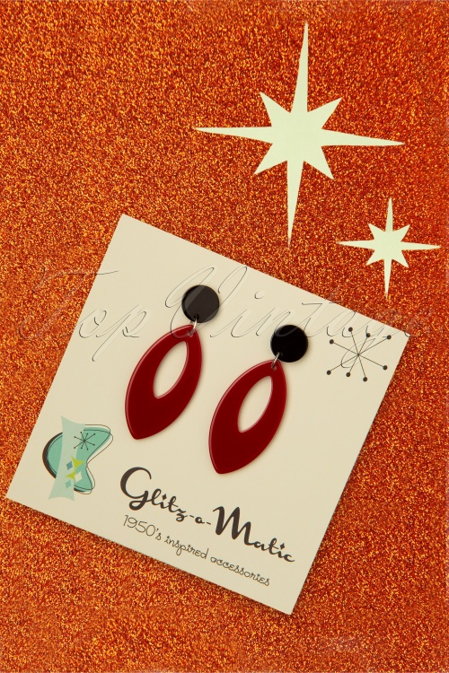 Glitz-o-Matic - Boucles d'oreilles pendantes Ellips Années 50 en Rouge